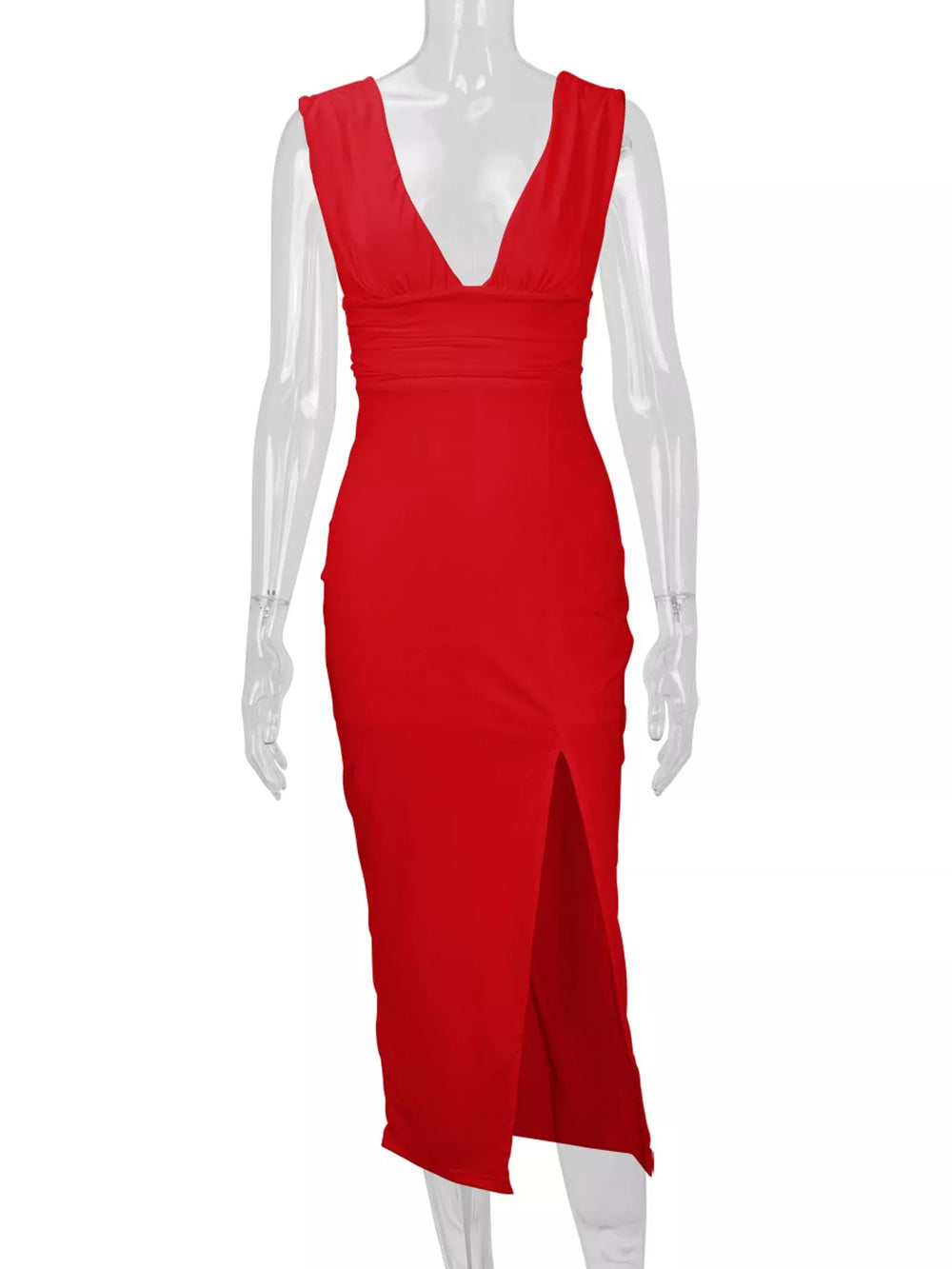 Vestido midi Selene fruncido con abertura
