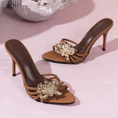 Gold Flower Stiletto Sandals