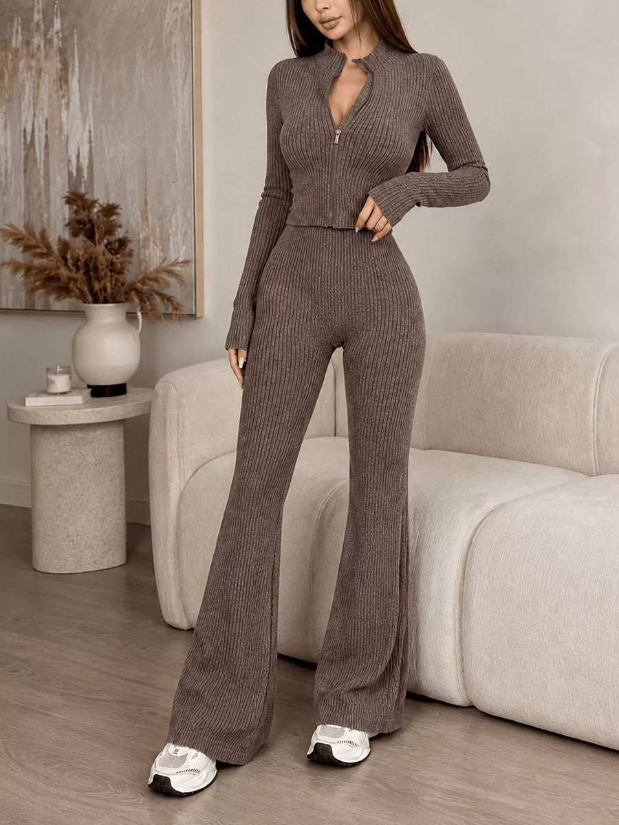 Nina Ribbed Zip-Up Knit Set