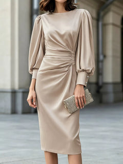 Valeria Satin Ruched Midi Dress
